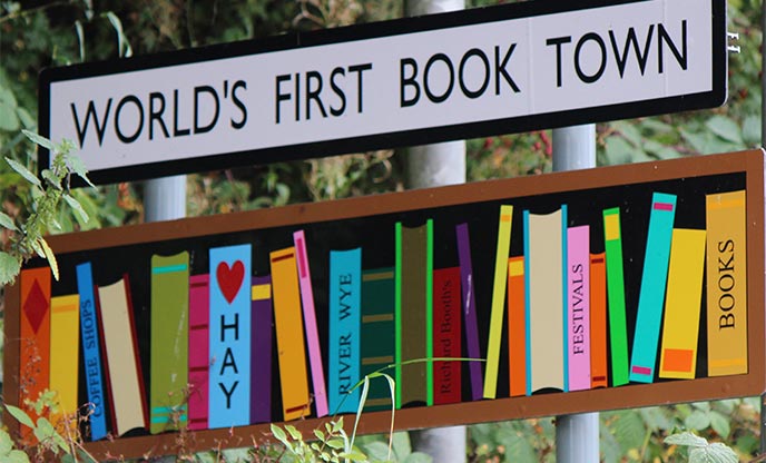 Colourful sign of books in Hay-On-Wye