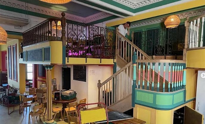 Colourful interiors of quirky music venue in Falmouth, Cornwall