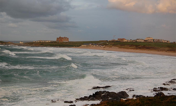 Stormy waves at Fistral beach from Towan Headland in Newquay