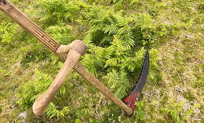 Scythe and bracken during Unique Hideaways with Cornwall Heritage Trust