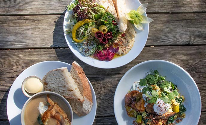 Three healthy vegan dishes served at Potager Garden