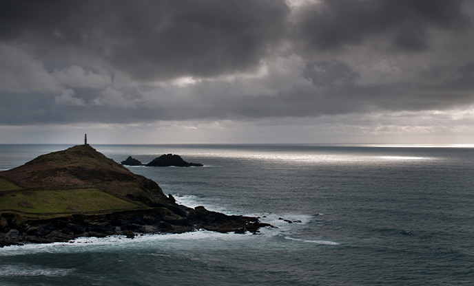 Moody seas around Cape Cornwall, a great spot for storm watching in Cornwall
