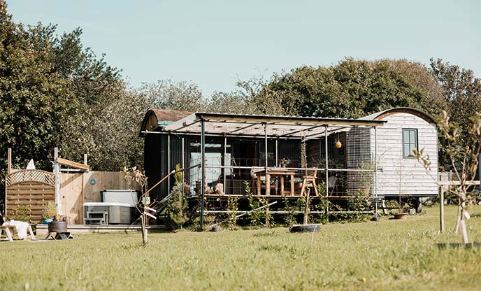 Upcycled shepherd's hut in the Cornish countryside
