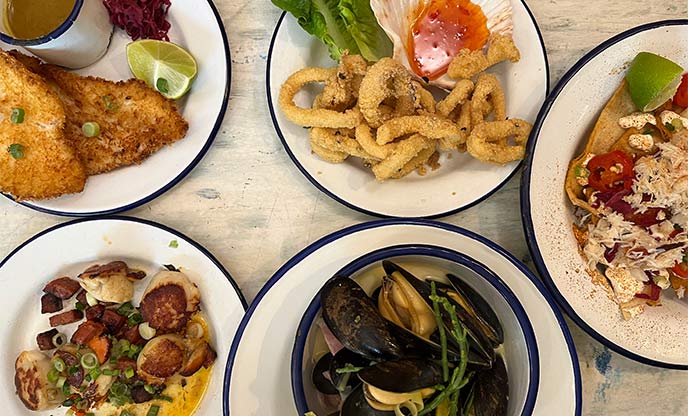A selection of five seafood dishes from Mackerel Sky 
