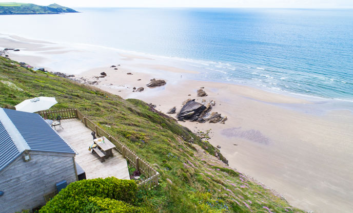 The stunning sea views of Whitsand Bay from Rockwater Cabin