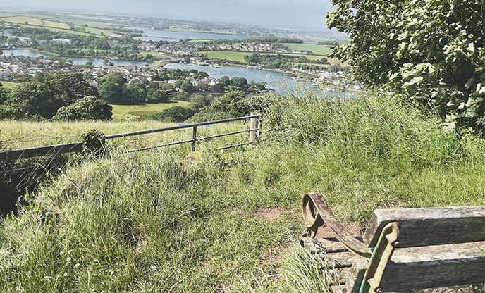 A bench overlooking the Rame Peninsula at Maker Heights