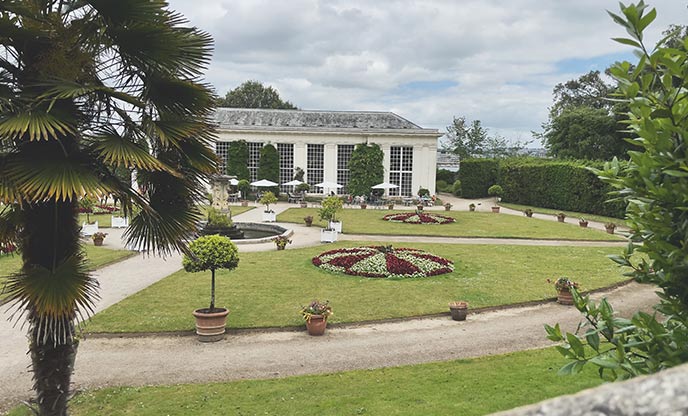 Looking across the Italian gardens at The Orangery at Mount Edgcumbe