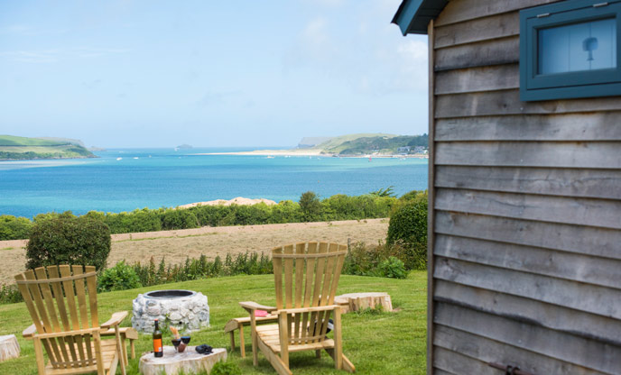 The blissful sea view from the lovely Tregwelan Shepherd's Hut 