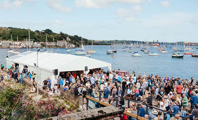 People gathered on the harbourside for the Sea Shanty Festival in Falmouth