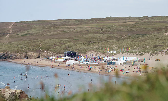 Large festival on the beach in Cornwall
