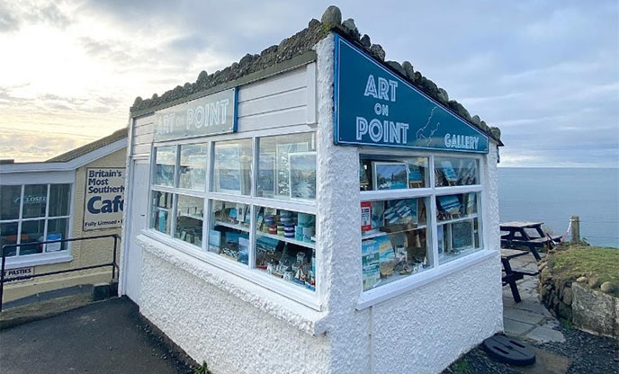 Exterior of small art gallery on the Cornish coast