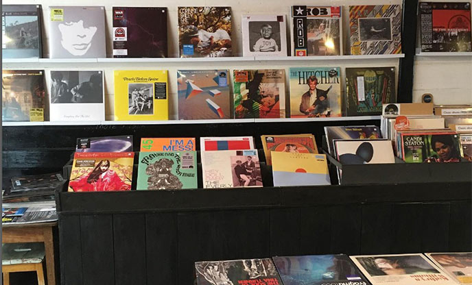 An array of records on display in a record store in Falmouth 