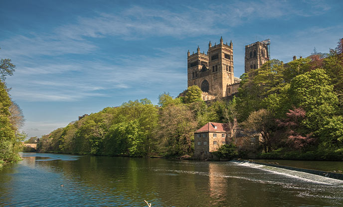 The river flowing past Durham with Durham Cathedral in the background