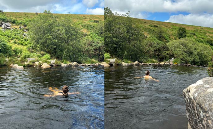 Wild swimming at Cullever Steps in Dartmoor