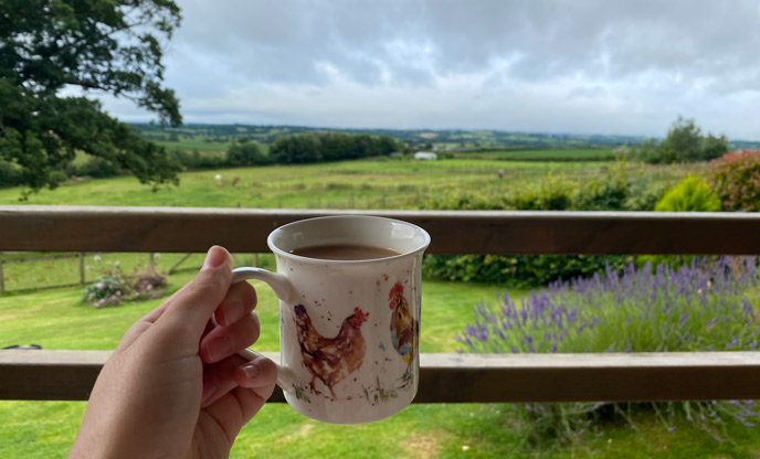 Tea on the decking watching the weather unfurl across Dartmoor