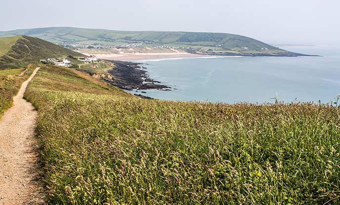 A coast path leads the way to Baggy Point in North Devon