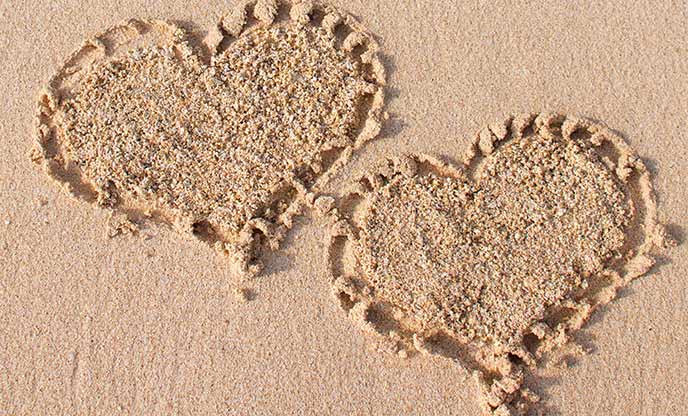 Hearts drawn in the sand 