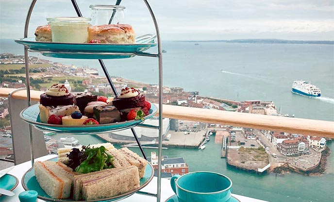 Afternoon tea high up on the Spinnaker Tower, overlooking Portsmouth