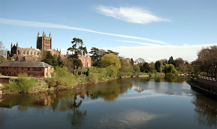 Looking across the River towards Hereford Cathedral