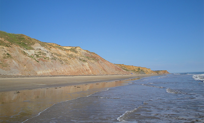 Golden sand and high cliffs of Compton Bay, Isle of Wight