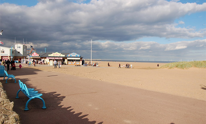 Skegness beach with beachside attractions