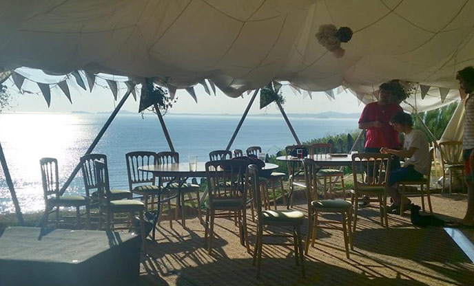 Outside seating overlooking the sea at The Druidstone