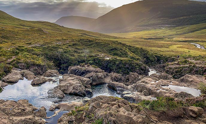 The fairy pools in the rocks on the Isle of Skye