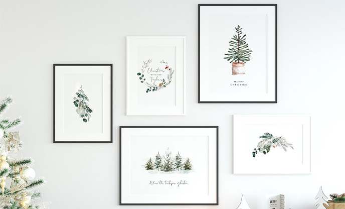 A display of festive artistic prints from Love My Print