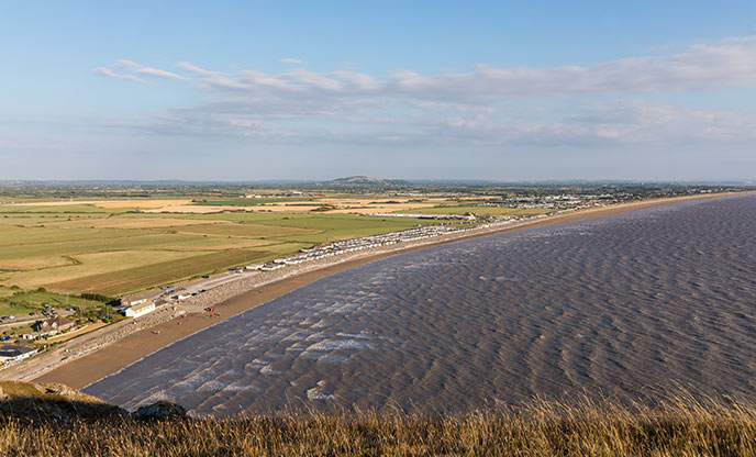 Looking down the cliff at the huge stretch of sand at Brean Beach