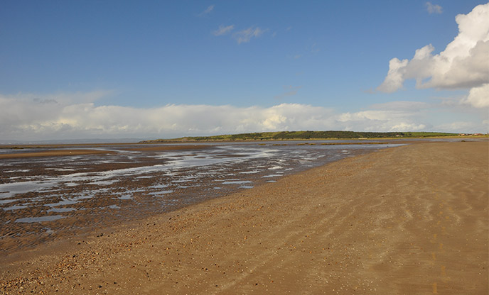 The long stretch of golden sand at Sand Bay in Somerset