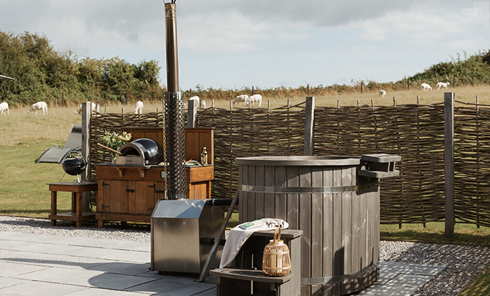 hot tub and pizza oven at The Whistle