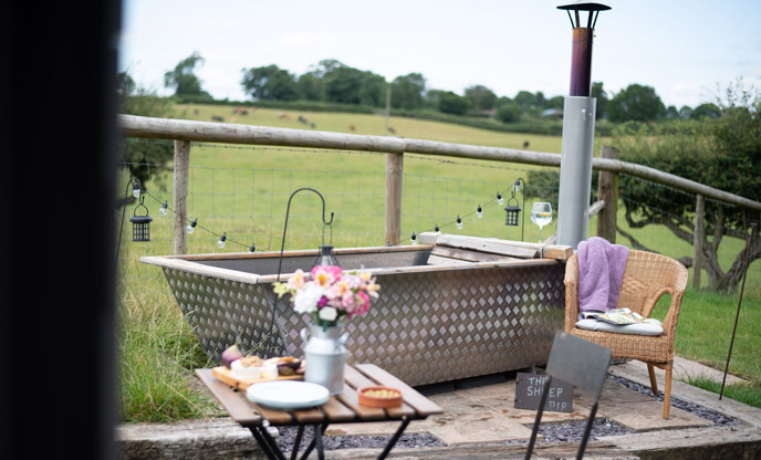 The wood-fired hot tub at Shepherd's View in Staffordshire