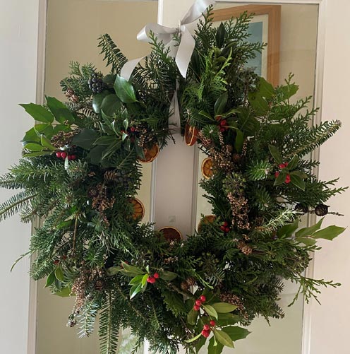 Festive Christmas wreath made using natural materials. 