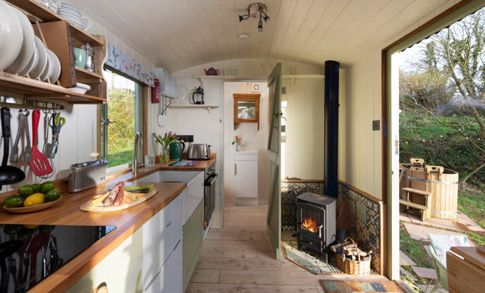 Sweet shepherd's hut with a wood-burner in Devon