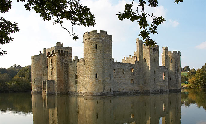Historic castles surrounded by a moat in East Sussex