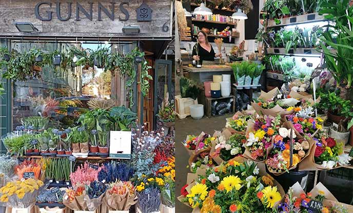 Exteriors of Gunns Florist in Brighton (left) and interior of pretty florist