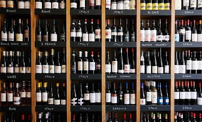 A display of wine from all over the world