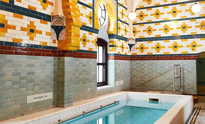 A beautifully tiled bath at the Turkish Baths in Harrogate in Yorkshire