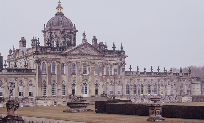 The stately façade of Castle Howard in Yorkshire